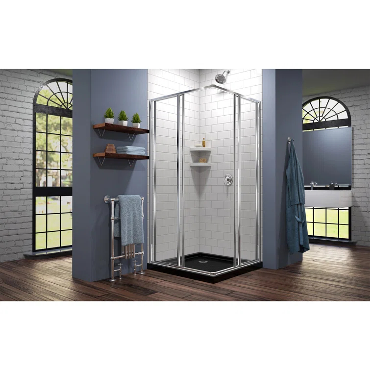 Cornerview 36" x 74.75" Framed Square Sliding Shower Enclosure with Base Included