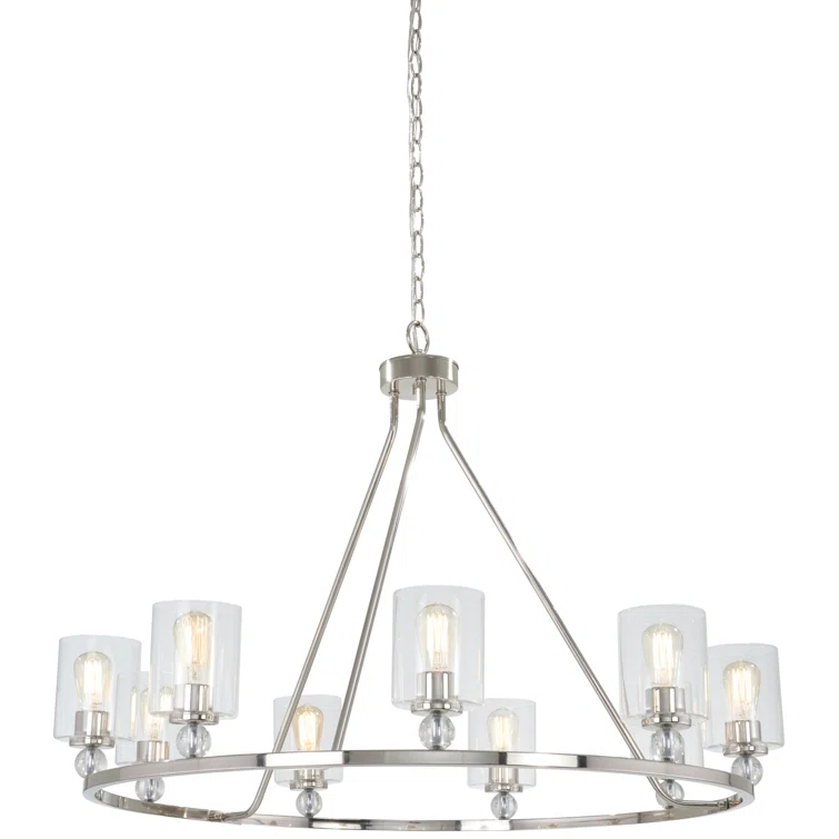 Chandelier 9 Light Polished Nickel Glass In Transitional Style 31 Inches Tall By 45 Inches Wide     -Traditional Installation Minka Lavery 3087-613