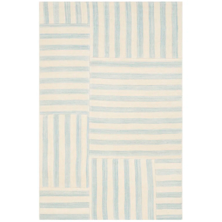 Sky Blue and White Wool Stripe 4' x 6' Area Rug