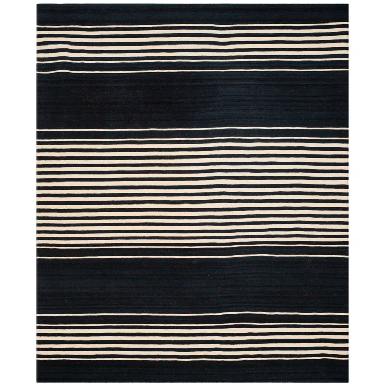 Modern Striped Handwoven Wool 9' x 12' Area Rug in Cinder