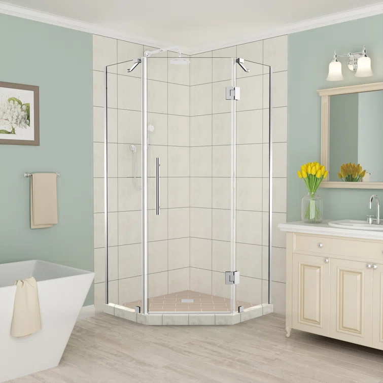 Aston SEN966EZ-CH-34-10 Merrick 34" x 72" Neo Angle Hinged Shower Enclosure