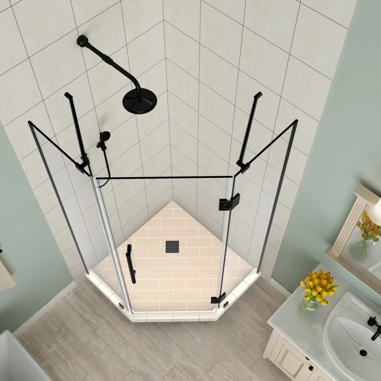 Merrick Frameless 38" x 72" Neo-Angle Hinged Shower Enclosure