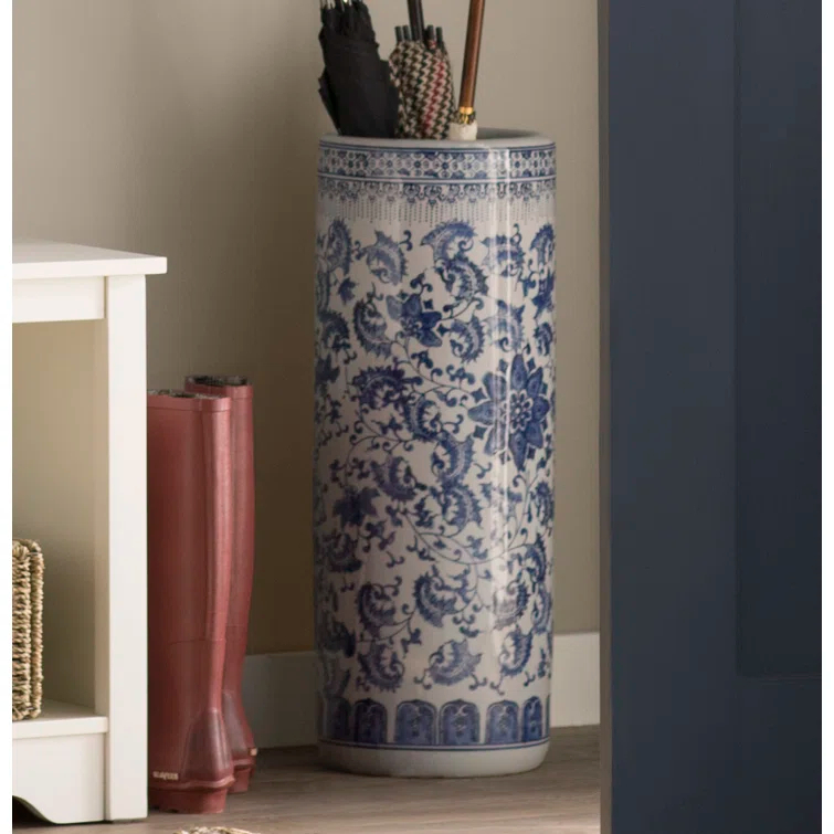 24" Satsuma Birds & Flowers Porcelain Umbrella Stand