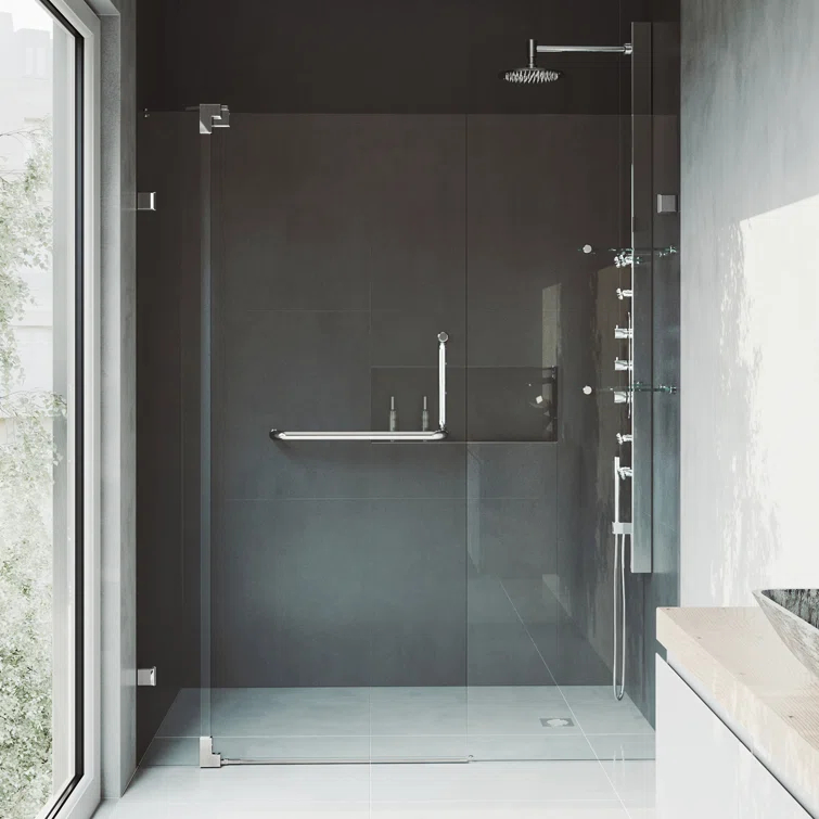 Pirouette 42-48" W x 72" H Pivot Frameless Shower Door with 3/8" Clear Glass