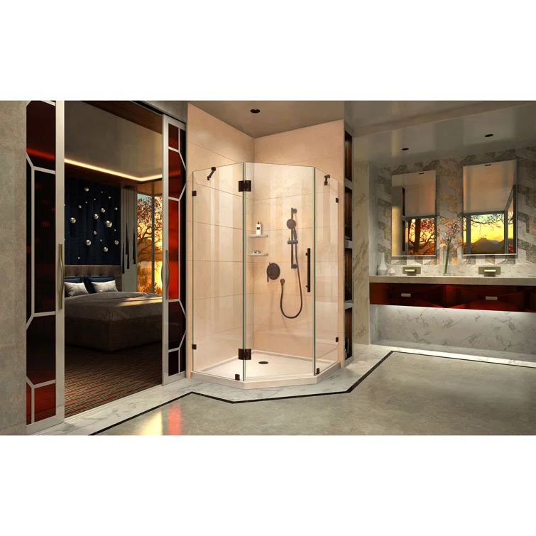 Prism Lux 38" W x 38" D x 74.75" H Frameless Neo-Angle Hinged Shower Enclosure with Base Included