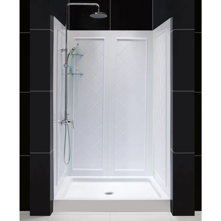 Qwall 48" W x 32" D x 76.75" H Framed Rectangle Shower Stall with Base Included