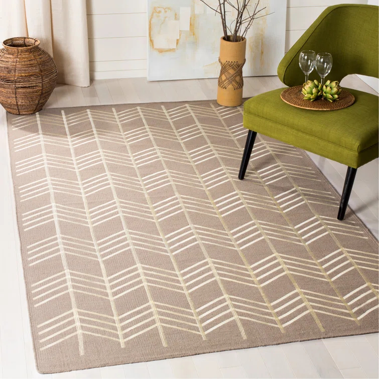 Thelonius Hand Woven Flat Weave With Embroidery Wool Chevron Rug