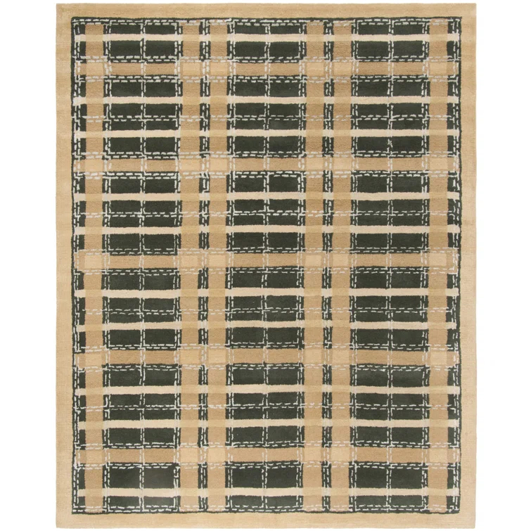 Martha Stewart Hand Tufted Wool/Viscose Plaid Rug in Cornucopia Gold