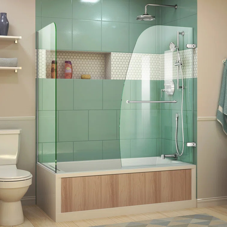 Aqua Uno 56" W x 58" H Hinged Semi-Frameless Tub Door