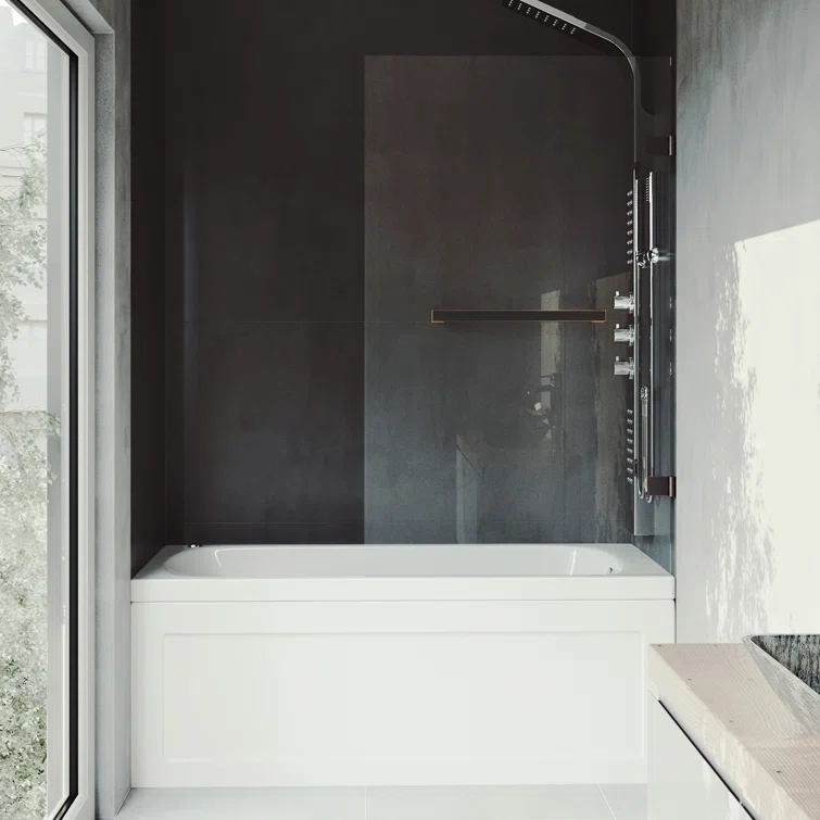 Rialto 34" W x 58" H Hinged Frameless Tub Door with with 5/16" Glass