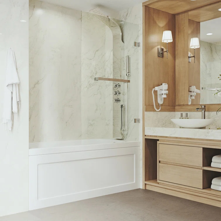 Rialto 34" W x 58" H Hinged Frameless Tub Door with with 5/16" Glass