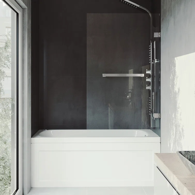 Rialto 34" W x 58" H Hinged Frameless Tub Door with with 5/16" Glass