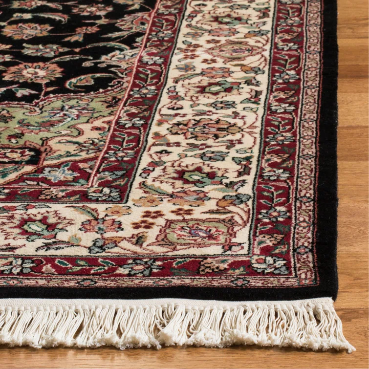 Royal Kerman Wool Pile Oriental Rug in Ivory/Brown/Black