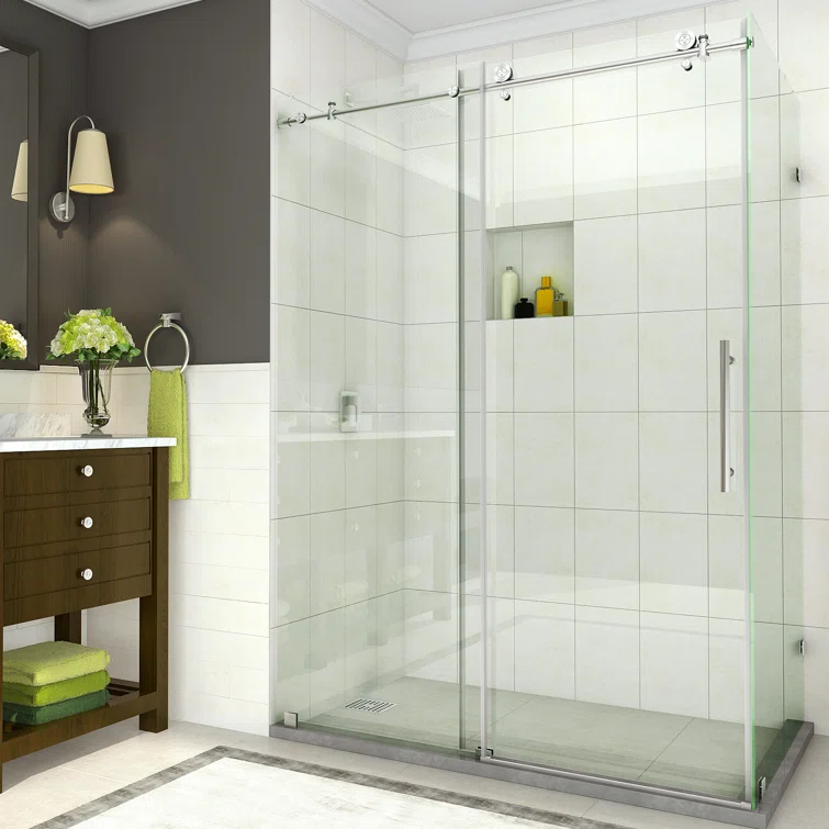 Coraline 44" - 48" W x 33.875" D x 76" H Frameless Sliding Shower Enclosure