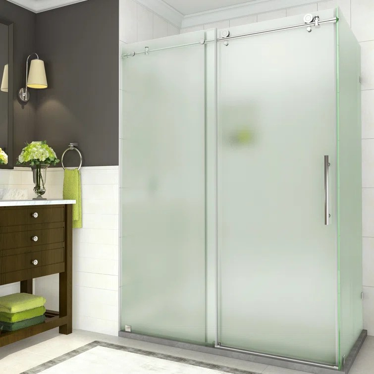 Coraline 56" - 60" W x 33.875" D x 76" H Frameless Sliding Shower Enclosure w/ Frosted Glass