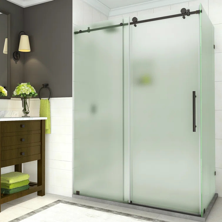 Coraline 56" - 60" W x 33.875" D x 76" H Frameless Sliding Shower Enclosure w/ Frosted Glass