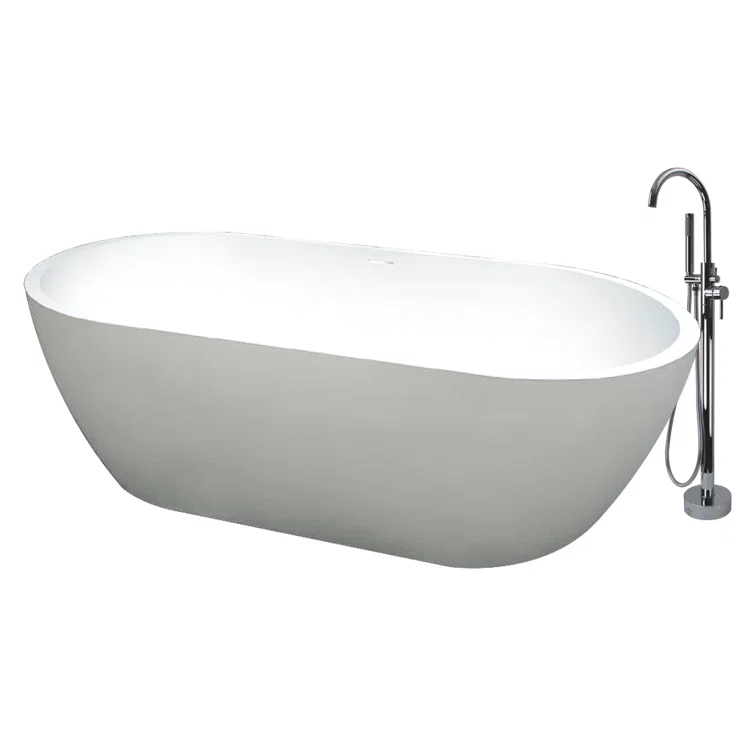 Sherwood 71'' x 32'' Freestanding Soaking Stone Bathtub with Faucet