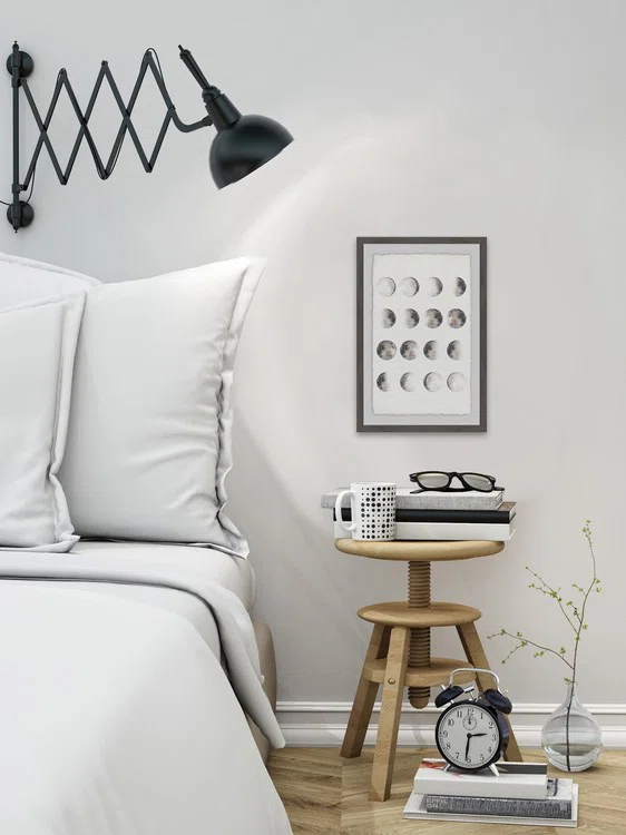 Gray Framed Graphic Art Print on Paper with Moon Phases
