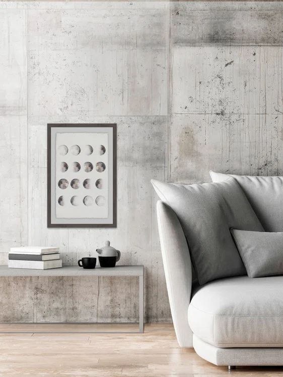 Gray Framed Graphic Art Print on Paper with Moon Phases