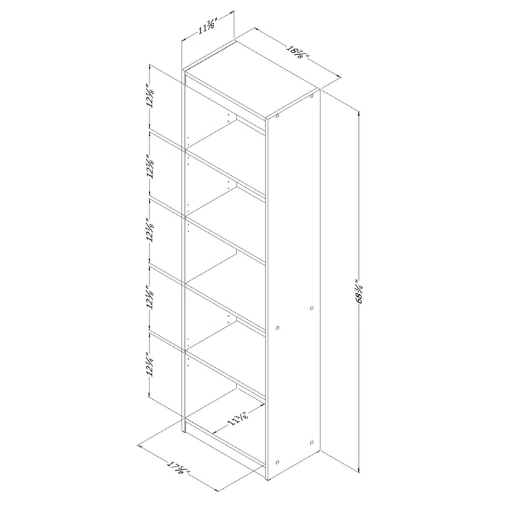 Axess Narrow 5-Shelf Narrow Bookcase Pure White