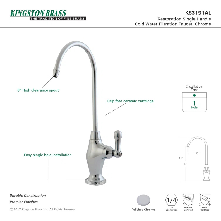 Kingston Brass Restoration Single-Handle 1-Hole Deck Mount Water Filtration Faucet