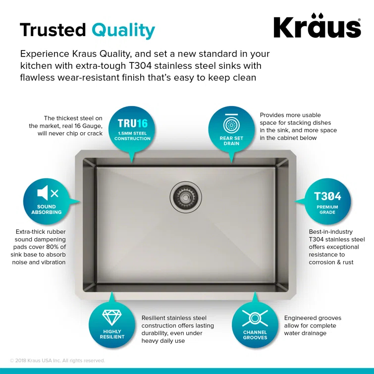 KRAUS Standart PRO™ Undermount 16 Gauge Stainless Steel Kitchen Sink