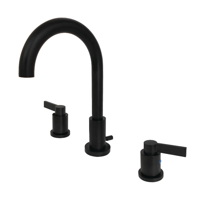 Kingston Brass NuvoFusion Two-Handle 3-Hole Deck Mount Widespread Bathroom Faucet with Brass Pop-Up Drain