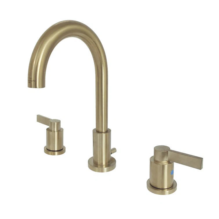 Kingston Brass NuvoFusion Two-Handle 3-Hole Deck Mount Widespread Bathroom Faucet with Brass Pop-Up Drain