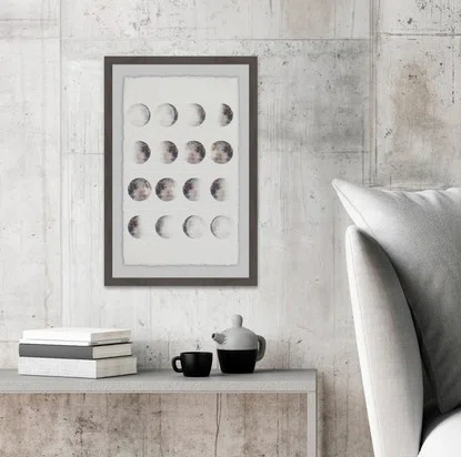 Gray Framed Graphic Art Print on Paper with Moon Phases
