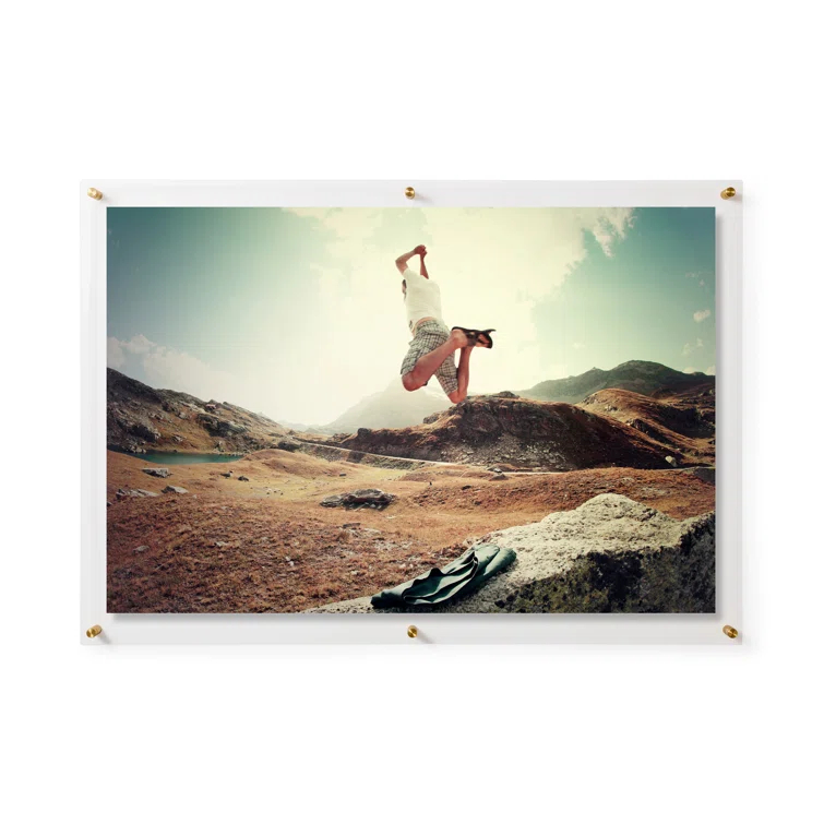 Clear UV-Grade Acrylic Modern Floating Picture Frame - Gold