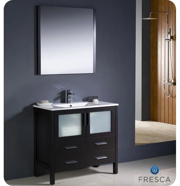Torino 36'' Single Bathroom Vanity with Ceramic Top with Mirror