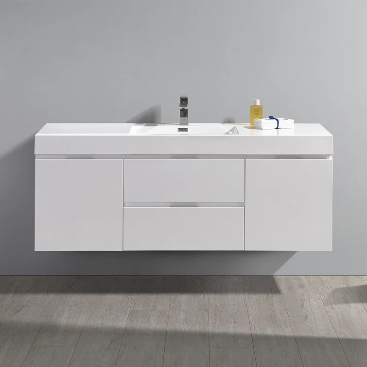 Valencia 60" Wall Mount Single Sink Bathroom Vanity with Top and Sink (Faucet Not Included)