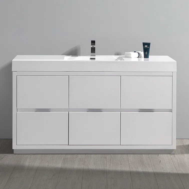 Valencia 60" Freestanding Single Modern Bathroom Vanity with Ingegrated Sink - Faucet Not Included
