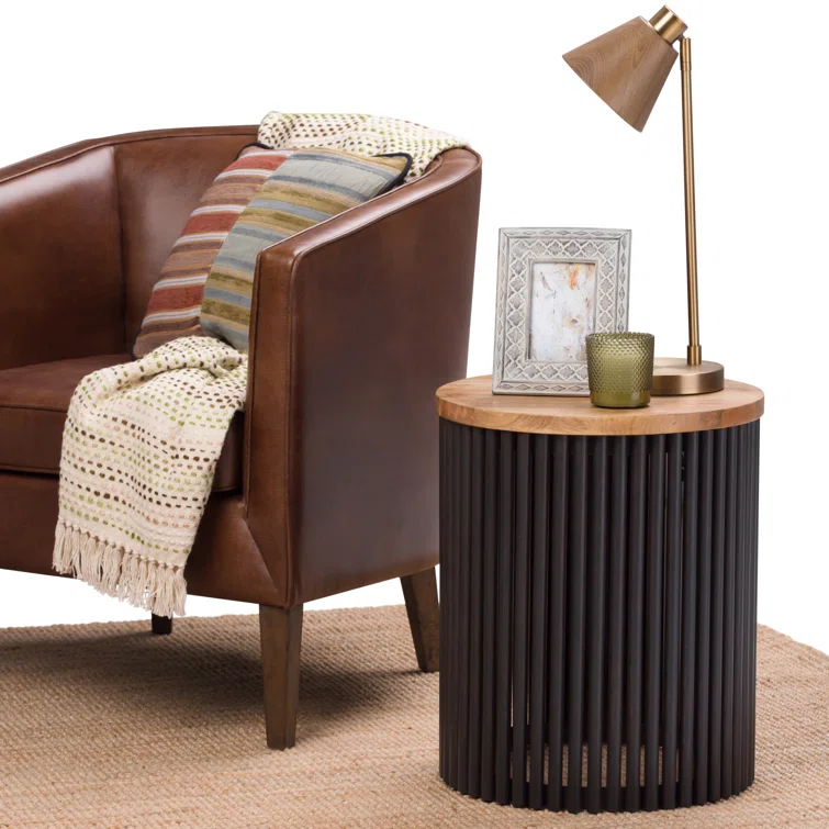 Lora Solid Wood Drum End Table
