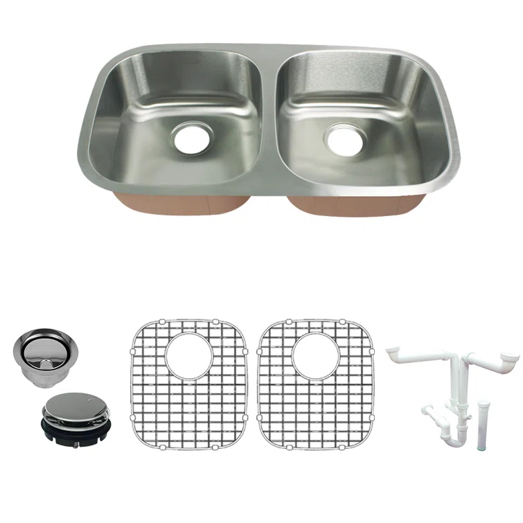 Classic 32'' L Undermount Double Bowl Stainless Steel Kitchen Sink