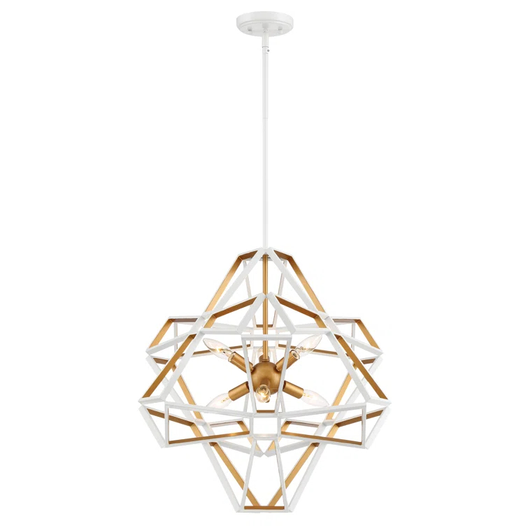 Elysian White Crystal 6-Light Geometric Chandelier with Candle Bulbs