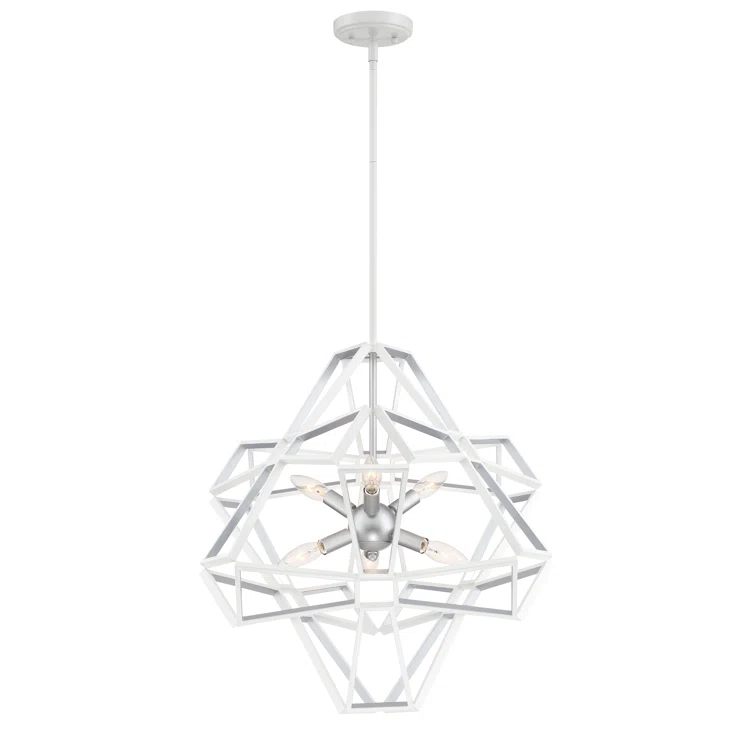 White Crystal Candle 6-Light Chandelier with Silver Leaf