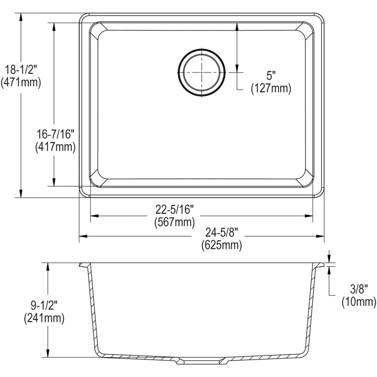 Elkay Quartz Classic 24-5/8" x 18-1/2" x 9-1/2" Single Bowl Undermount Sink, Graphite