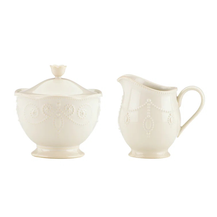 Lenox French Perle White Sugar and Creamer Set