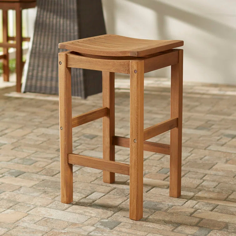 Benedetto 29.5'' Eucalyptus Backless Outdoor Bar Stool