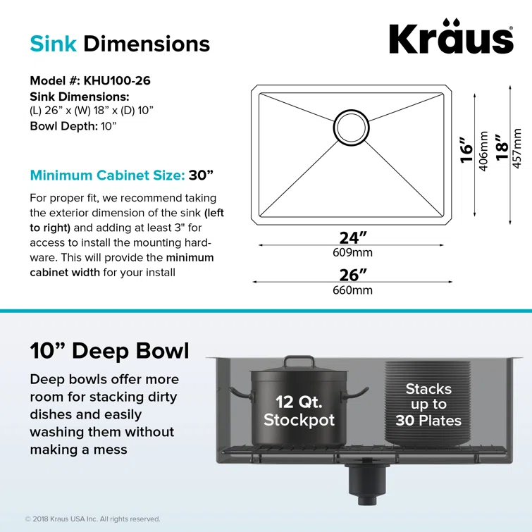 KRAUS Standart PRO™ Undermount 16 Gauge Stainless Steel Kitchen Sink