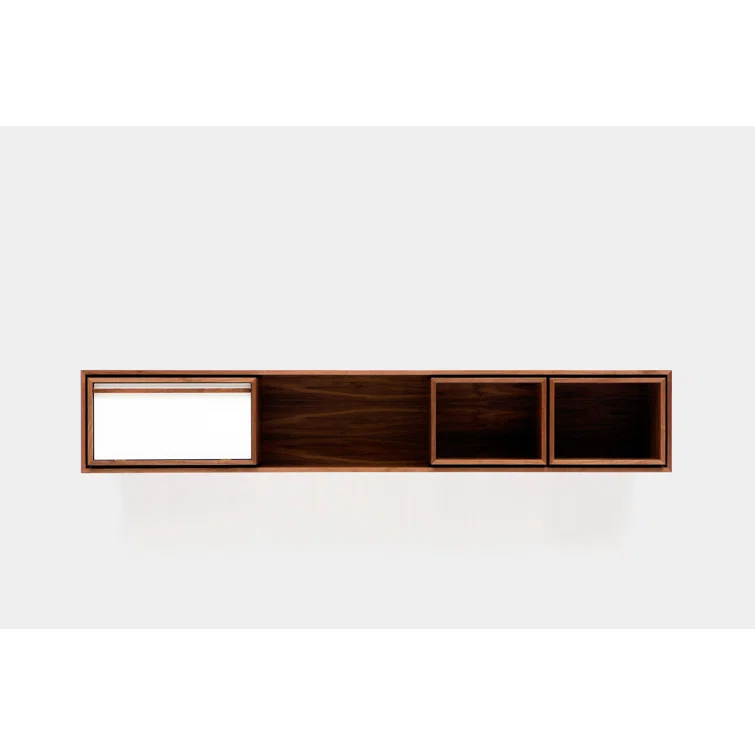 Low Units Walnut Recessed Wall Shelf with Drawer