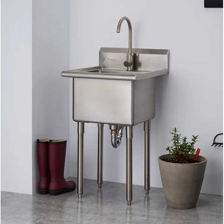 TRINITY EcoStorage 21.5 in. W x 49.3 in. H x 24 in. D NSF Stainless Steel Utility Sink w/ Faucet