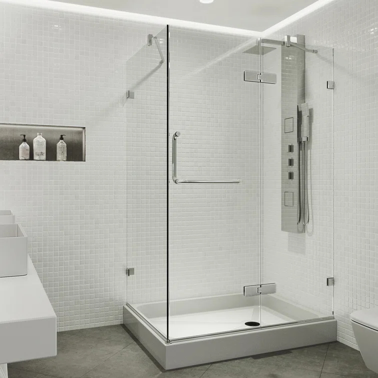 Monteray 48" W x 32" D x 79" H Hinged Frameless Shower Enclosure with 3/8Clear Glass & Base