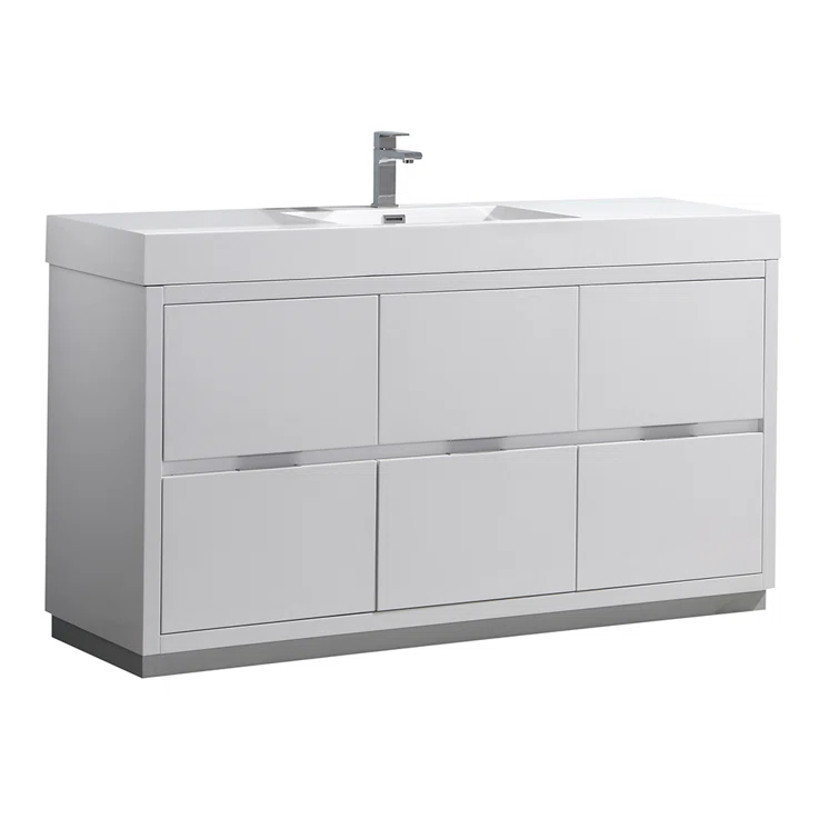 Valencia 60" Freestanding Single Modern Bathroom Vanity with Ingegrated Sink - Faucet Not Included