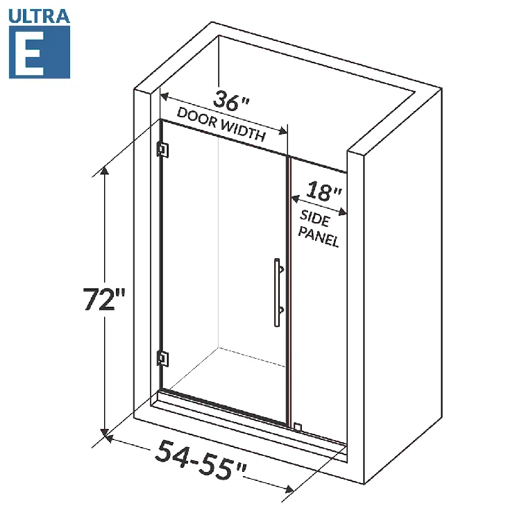 Ultra-E 55'' W x 72'' H Frameless Shower Door