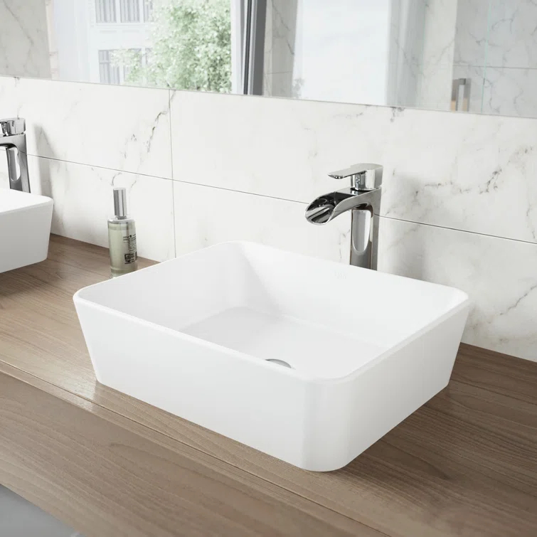 Marigold 18" L x 14" W x 5" H Matte White Handmade Rectangular Vessel Bathroom Sink
