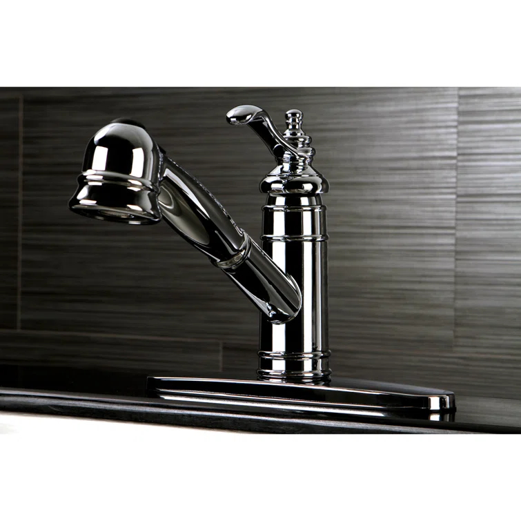 Kingston Brass Templeton Single-Handle 1-or-3 Hole Deck Mount Pull-Out Sprayer Kitchen Faucet