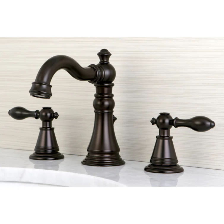 Kingston Brass English Classic Two-Handle 3-Hole Deck Mount Widespread Bathroom Faucet with Pop-Up Drain
