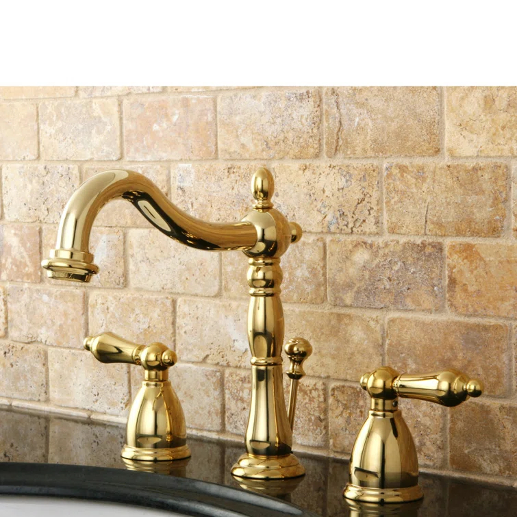 Kingston Brass Heritage Two-Handle 3-Hole Deck Mount Widespread Bathroom Faucet with Pop-Up Drain